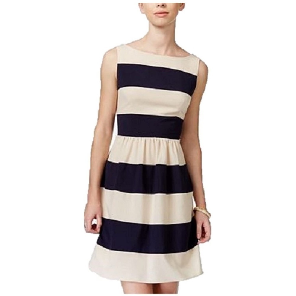 B Darlin Blue and Cream Striped Mini Dress